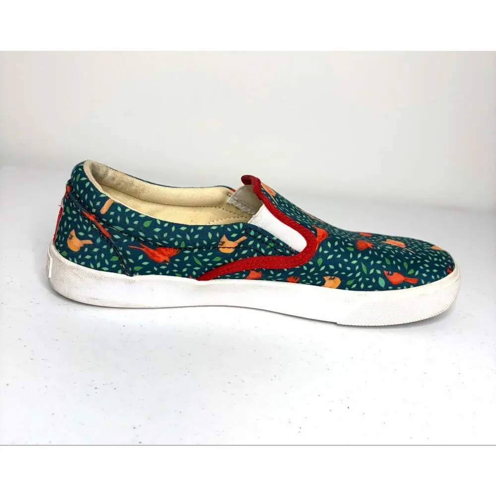 Bucketfeet Cardinal Bird Print Slip-On Canvas Sneakers Women's Sz 9 Artsy Whimsy